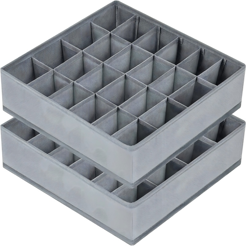 Sock Organizer Tray - กล่องจัดเก็บแบบพับได้ 24 ช่อง, กล่องผ้าสำหรับแยกถุงเท้าและชุดชั้นในสำหรับตู้เสื้อผ้า ลิ้นชัก และการจัดระเบียบบ้าน