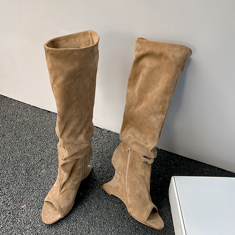 Knee High Sock Women - AIYKAZYSDL แปลก Wedge Heel Peep Toe