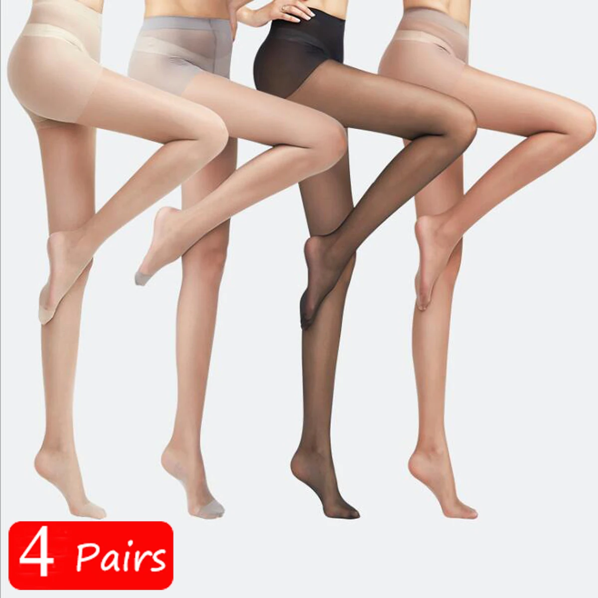Tights Pantyhose Sheer - ถุงน่องผู้หญิงแบบไร้รอยต่อ 4 คู่/ชุด ถุงน่องไนลอนบางเฉียบแบบโปร่งใสถึงปลายเท้า ถุงน่องเซ็กซี่สำหรับผู้หญิง ถุงน่องใส