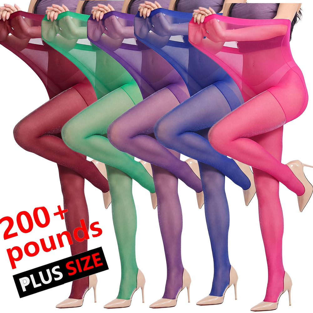 Tights Pantyhose Sheer - ถุงน่องแบบมันเงา 5 คู่ สำหรับผู้หญิงไซส์ใหญ่ 200LBS+ เอวสูง