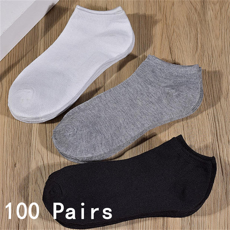 Ankle Sock Low Cut - ถุงเท้าข้อสั้นแบบซ่อน 50/100 คู่ สำหรับผู้หญิงและผู้ชาย ถุงเท้าแบบไม่ลื่น สีพื้น