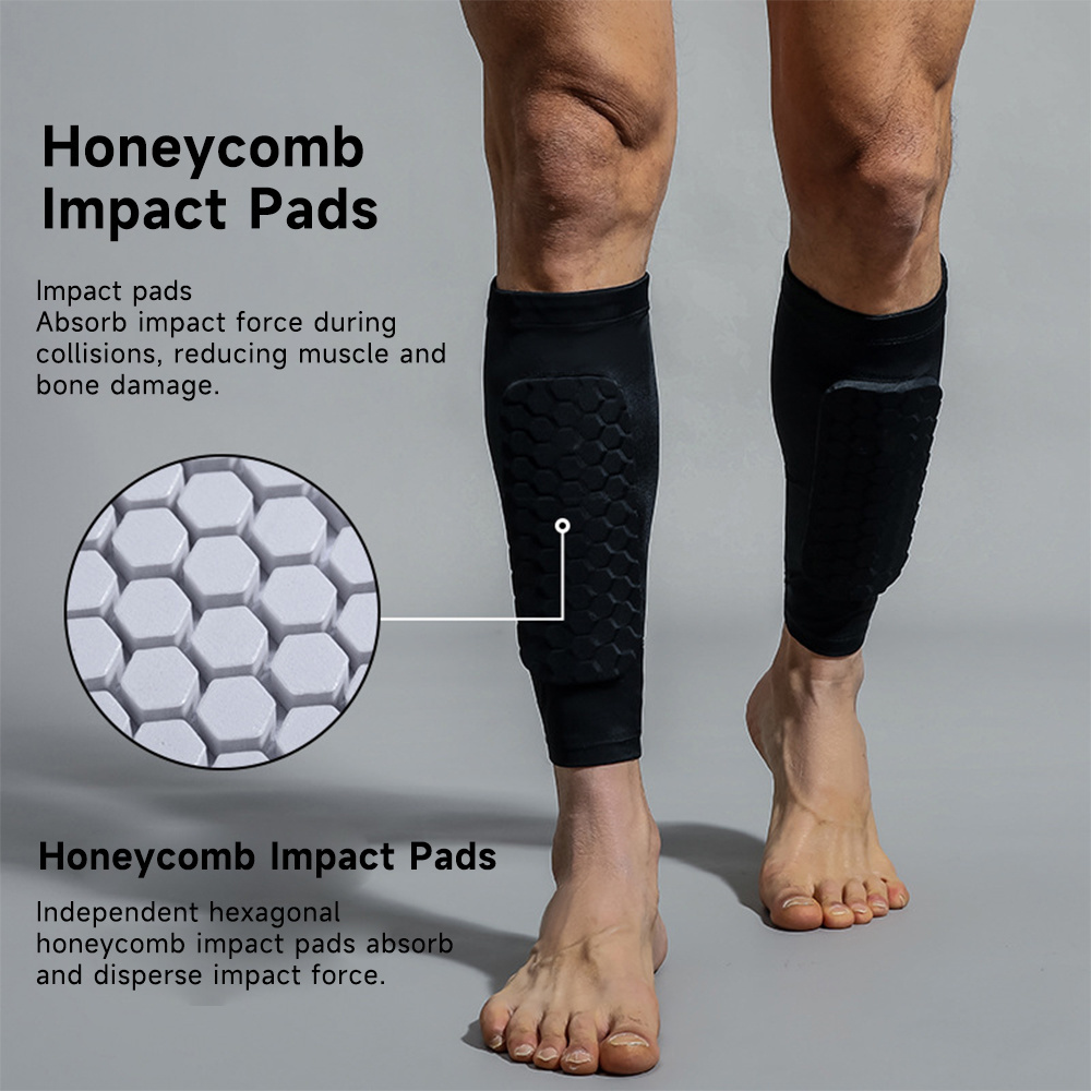 Compression Sleeve Calf - สนับแข้งฟุตบอลแบบหนา ปลอกรัดน่องแบบรังผึ้ง อุปกรณ์ป้องกันสำหรับฟุตบอล สกี ฮอกกี้ ช่วยปกป้องกระดูก