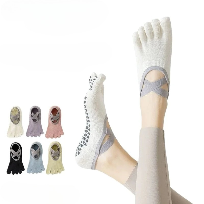 Toe Sock Split - ถุงเท้าโยคะสำหรับผู้หญิง 1 คู่ ดีไซน์แยกนิ้วเท้า 5 นิ้ว