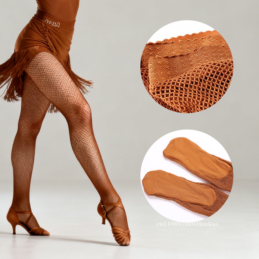Fishnet Stocking Women - ถุงน่องตาข่ายแบบมืออาชีพสำหรับผู้หญิง ชุดเต้นลาติน ถุงน่องเต้นบอลรูม ถุงน่องลาตินแบบยืดหยุ่น