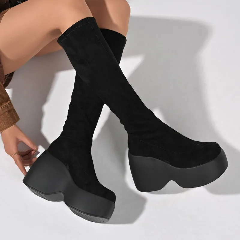 รองเท้าบูทส้นสูงแบบยืดได้สำหรั - Knee High Sock Women บทวิจารณ์และราคา